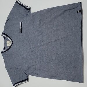 Scott James Classic Navy V-Neck Tee with Striped Accents L